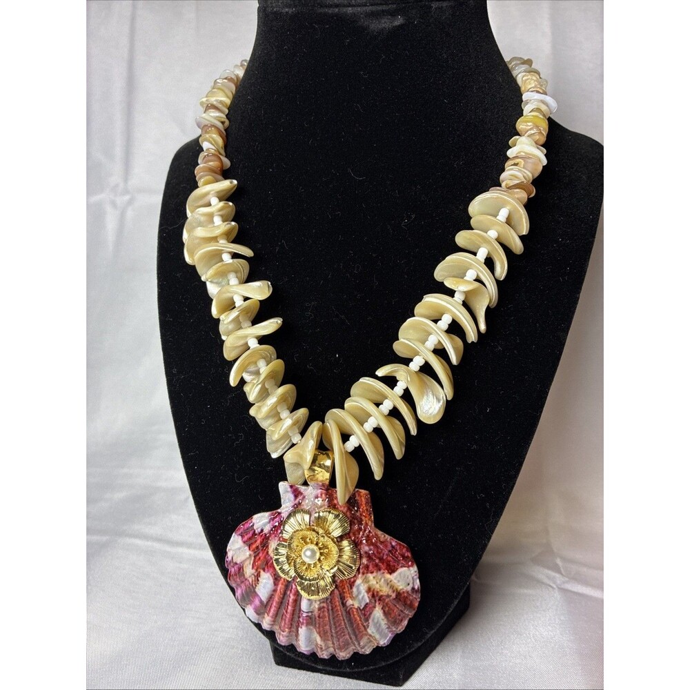 Sea Shell Statement Necklace Retro Boho Beach Coastal
